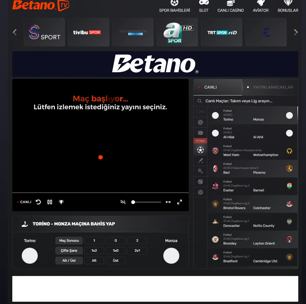 Betano TV ekran görüntüsü