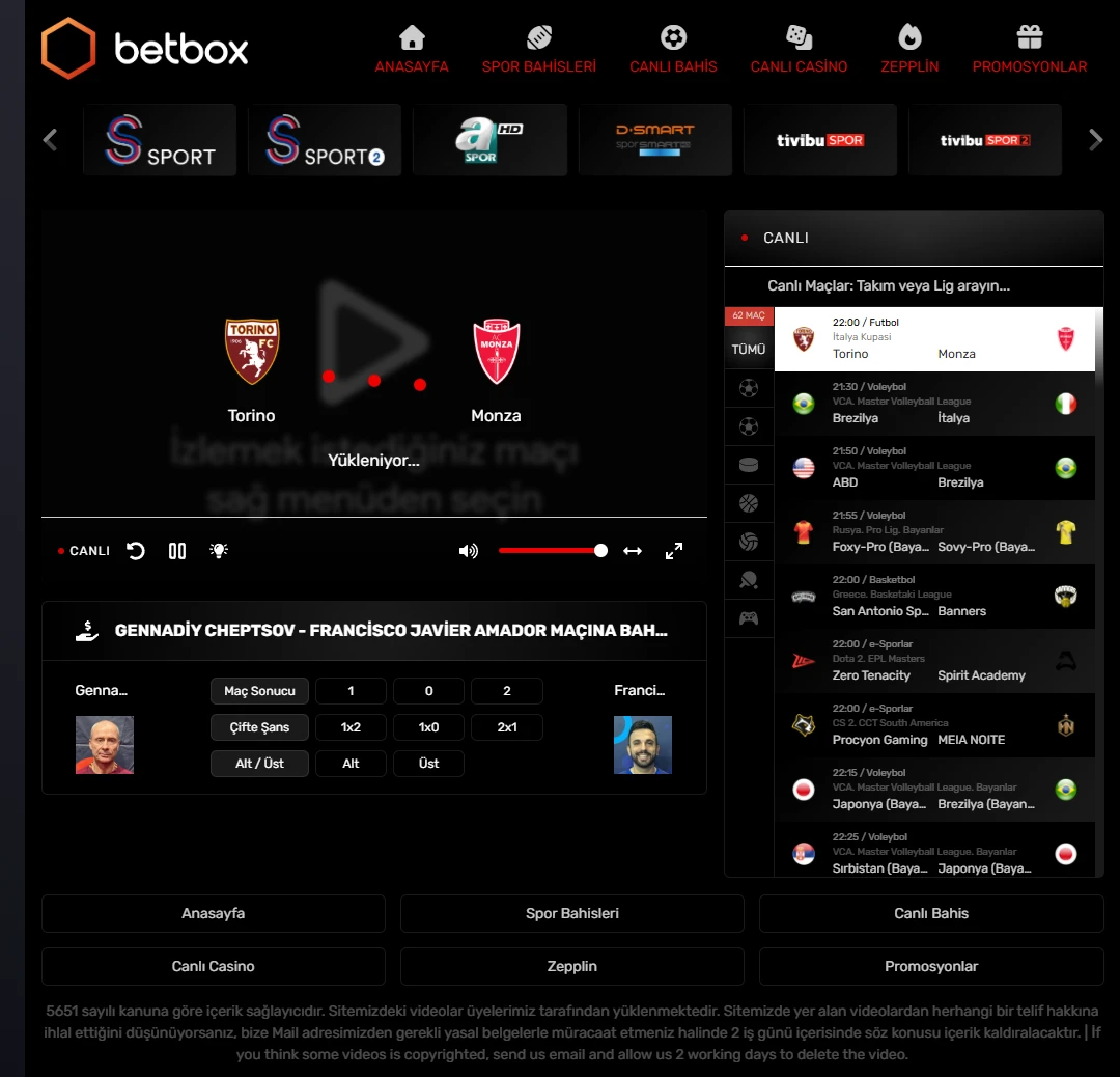 Betbox TV ekran görüntüsü