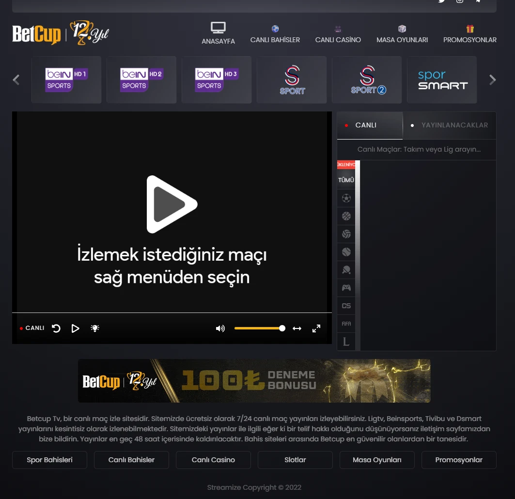 Betcup TV ekran görüntüsü