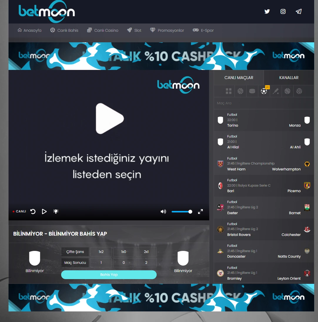 Betmoon TV ekran görüntüsü