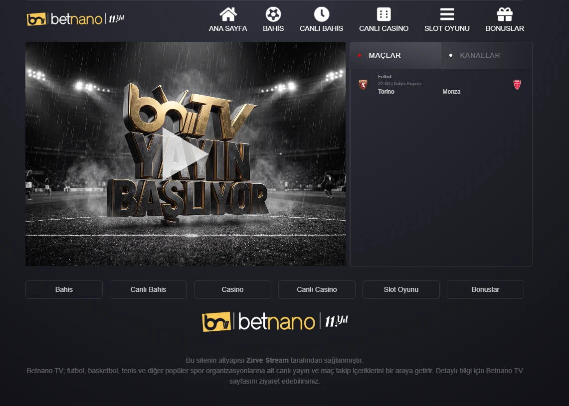 Betnano TV ekran görüntüsü