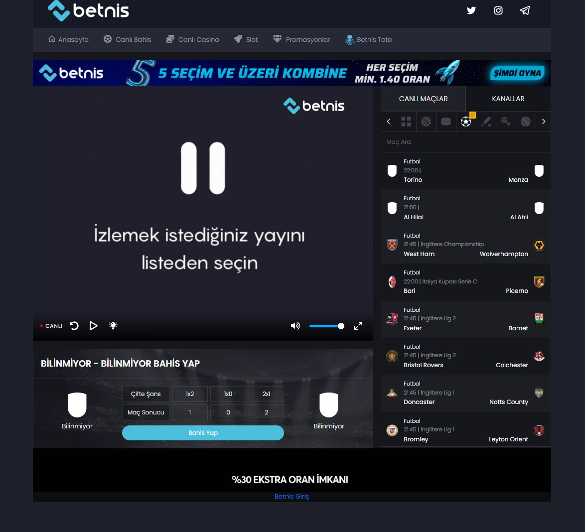 Betnis TV ekran görüntüsü