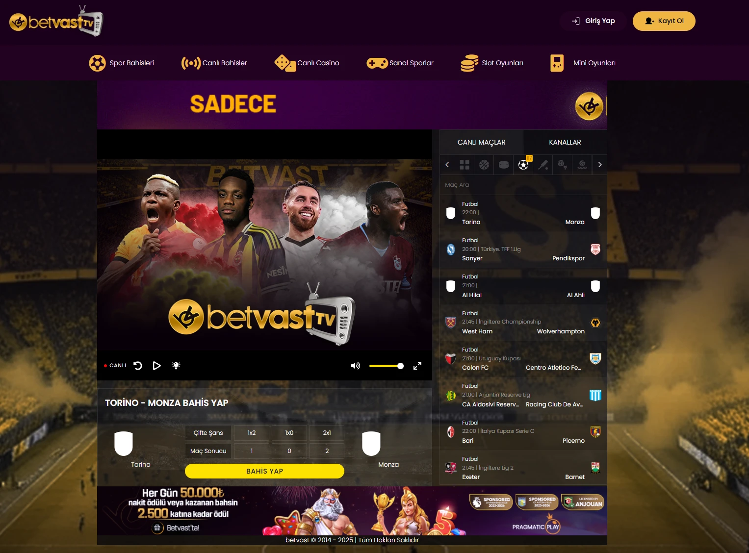 Betvast TV ekran görüntüsü