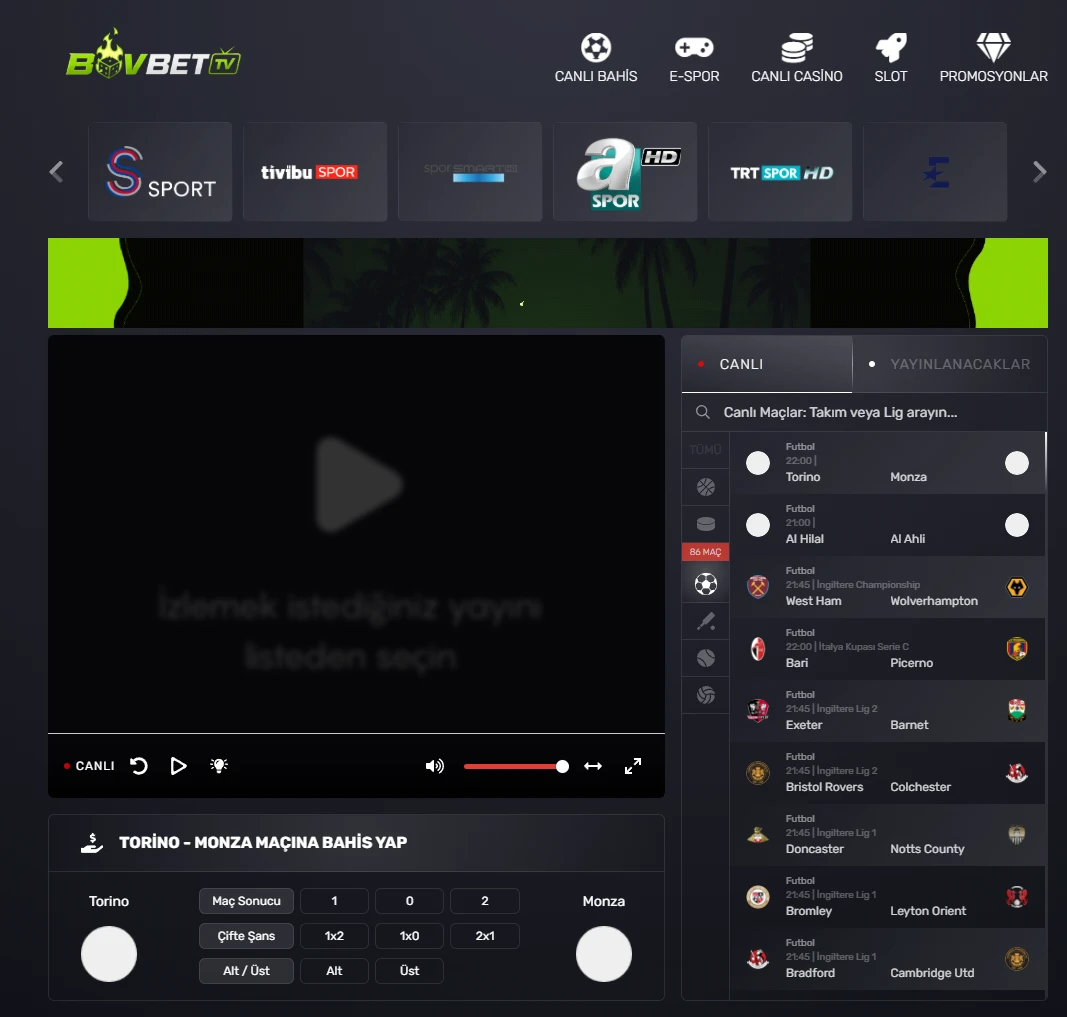 Bovbet TV ekran görüntüsü