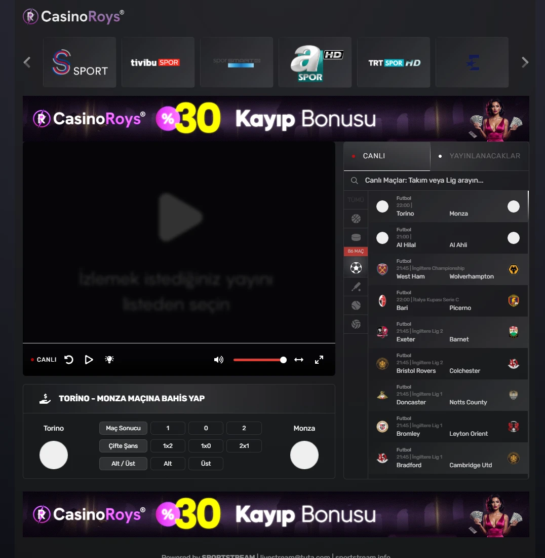 CasinoRoys TV ekran görüntüsü
