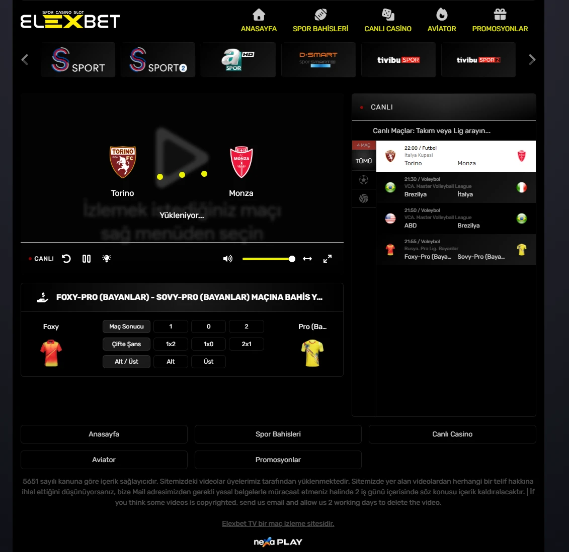 Elexbet TV ekran görüntüsü