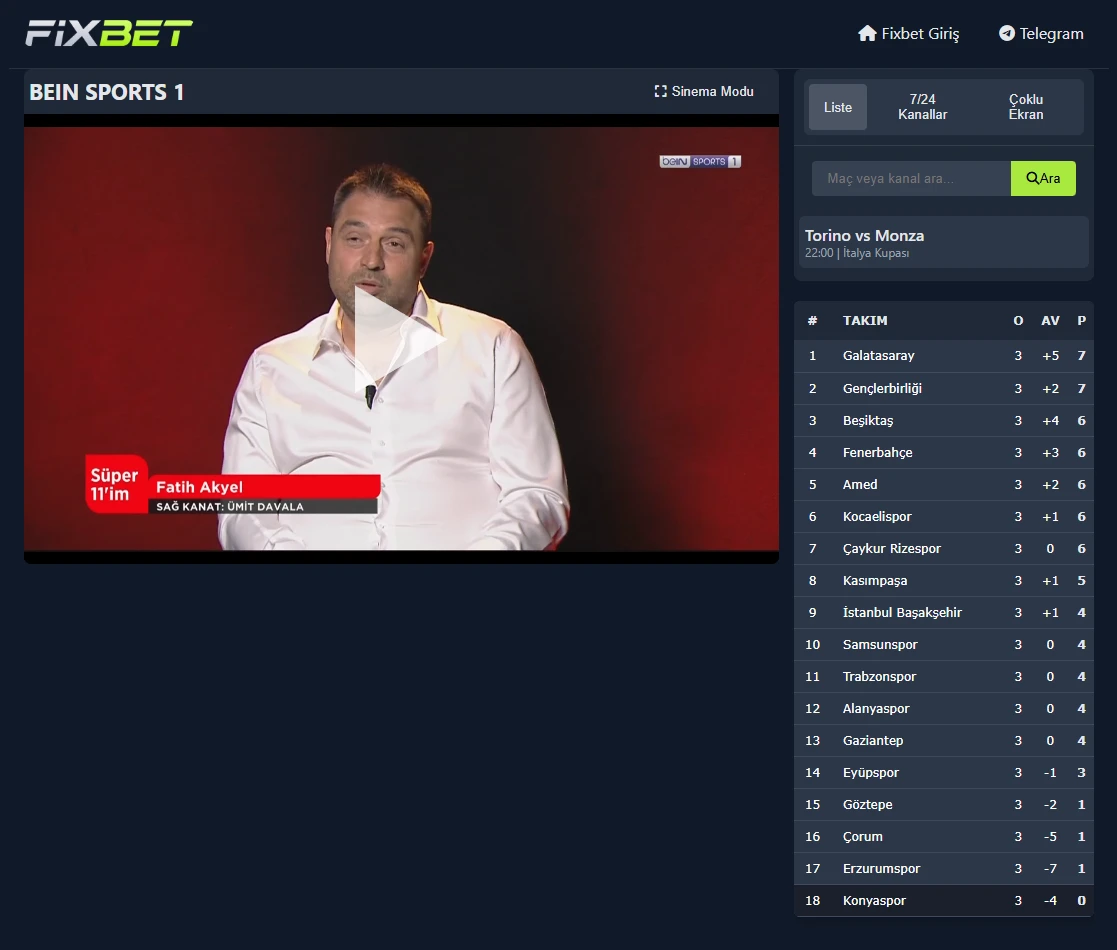 Fixbet TV ekran görüntüsü