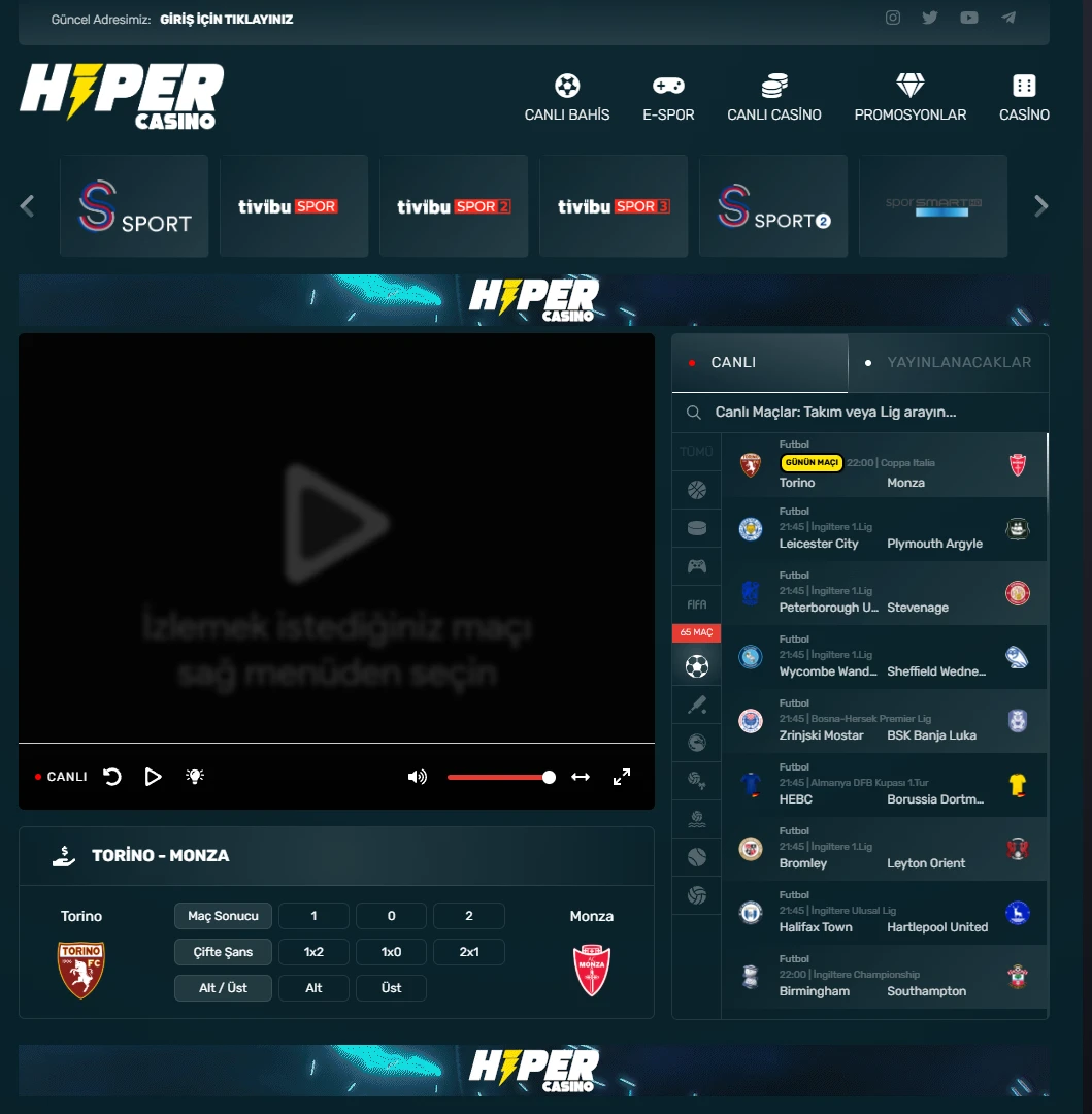 Hipercasino TV ekran görüntüsü