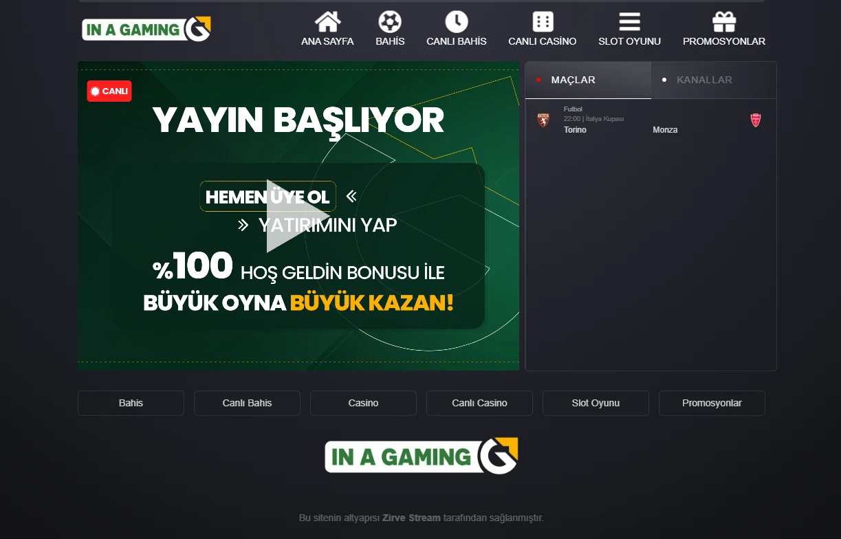 In A Gaming TV ekran görüntüsü