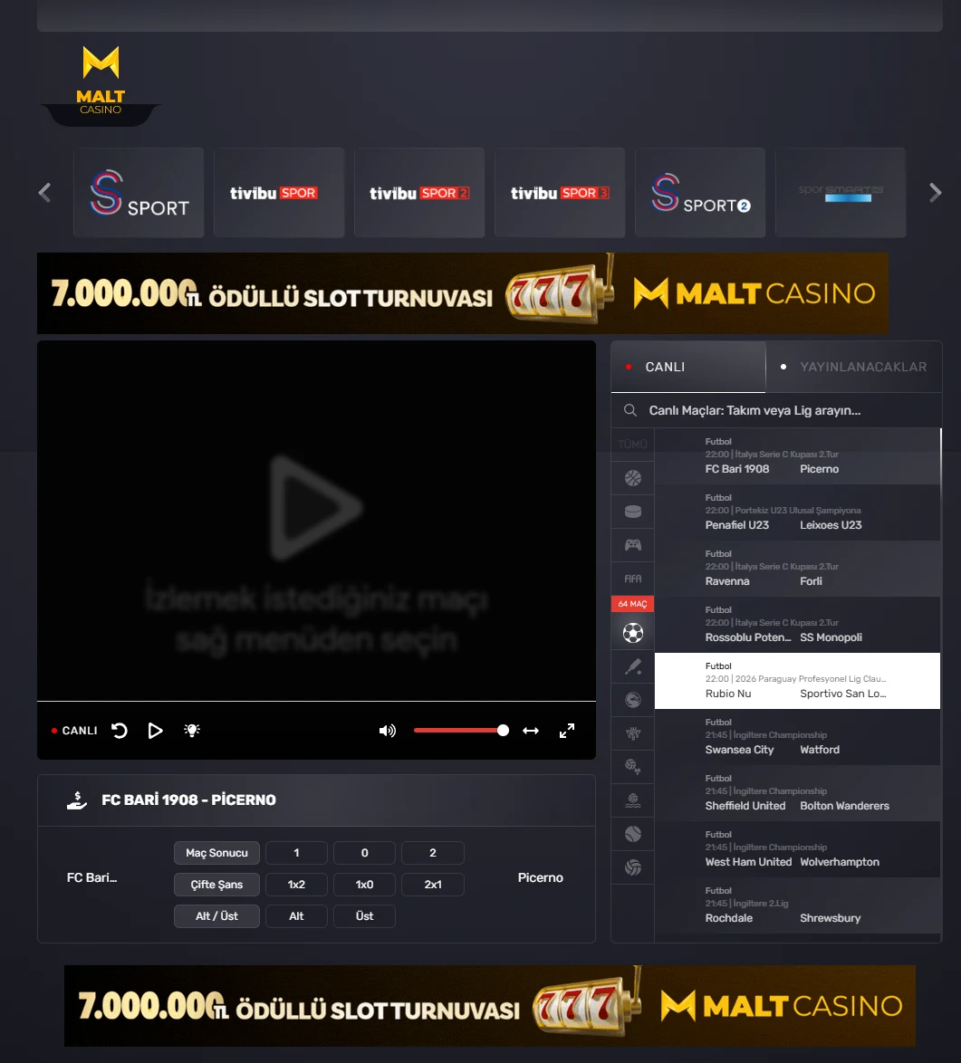 Maltcasino TV ekran görüntüsü