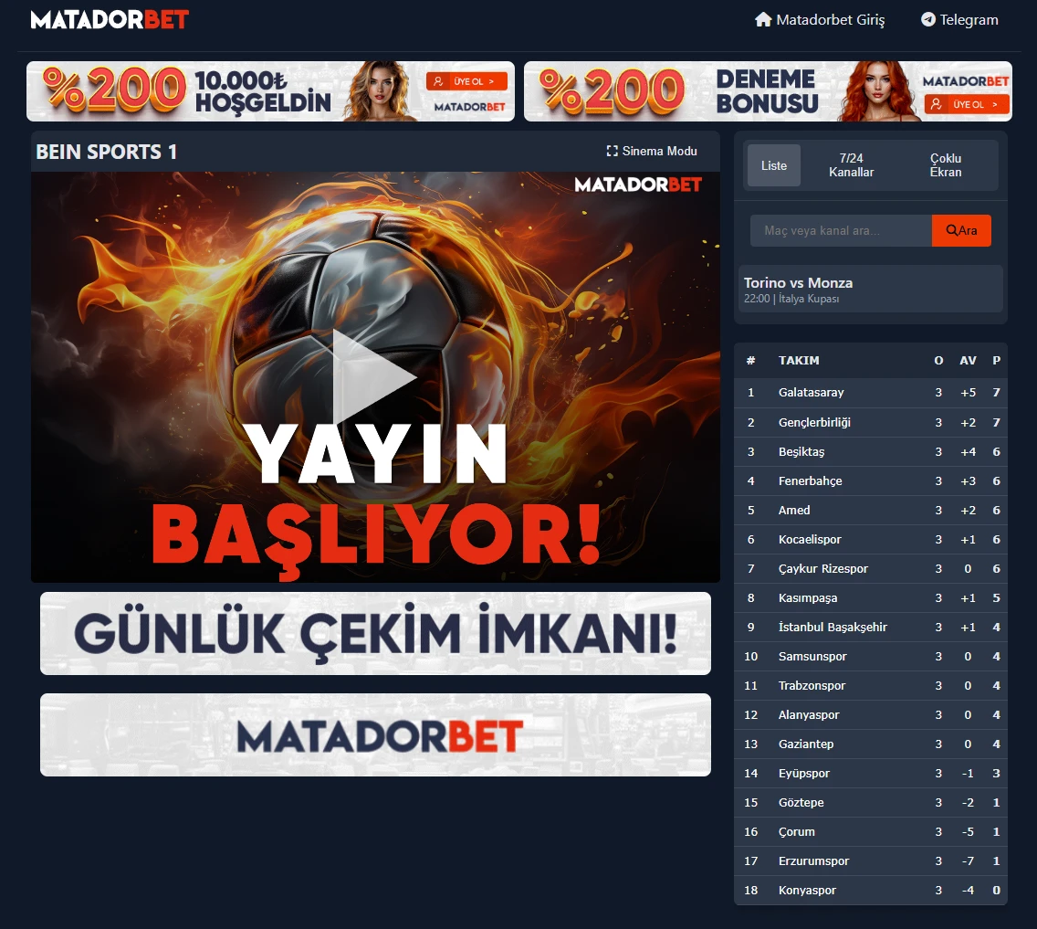 Matadorbet TV ekran görüntüsü