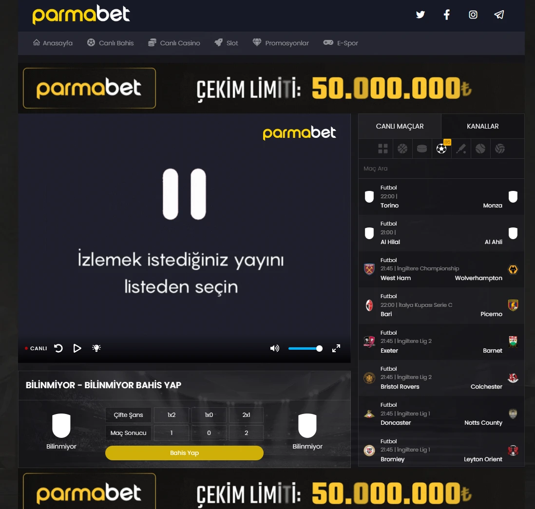 Parmabet TV ekran görüntüsü