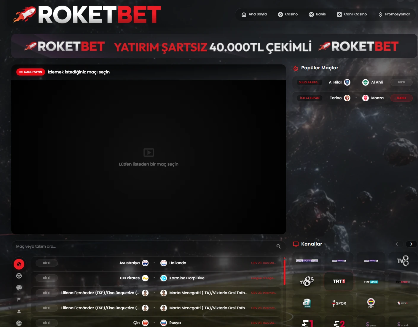 Roketbet TV ekran görüntüsü