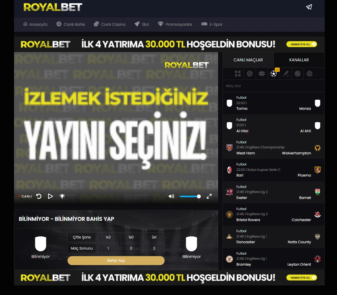 Royalbet TV ekran görüntüsü