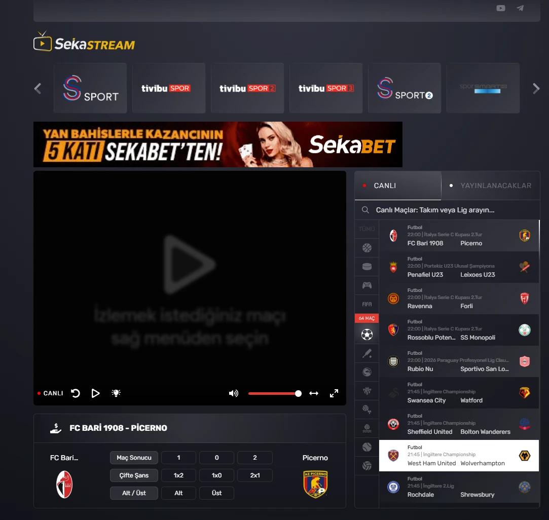 Sekastream TV ekran görüntüsü