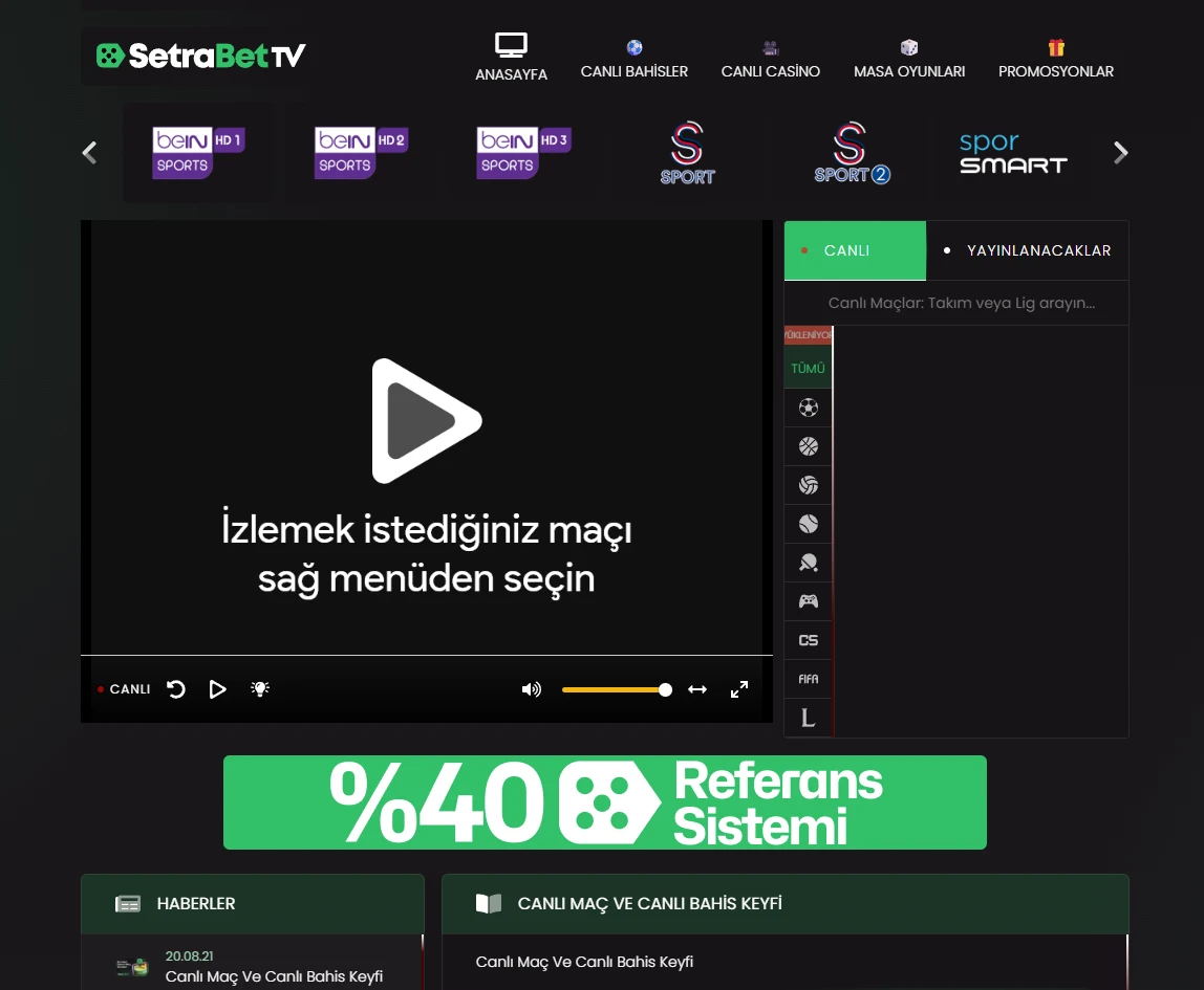 Setrabet TV ekran görüntüsü