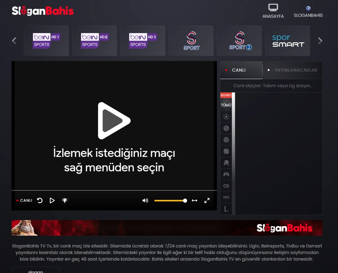 Sloganbahis TV ekran görüntüsü