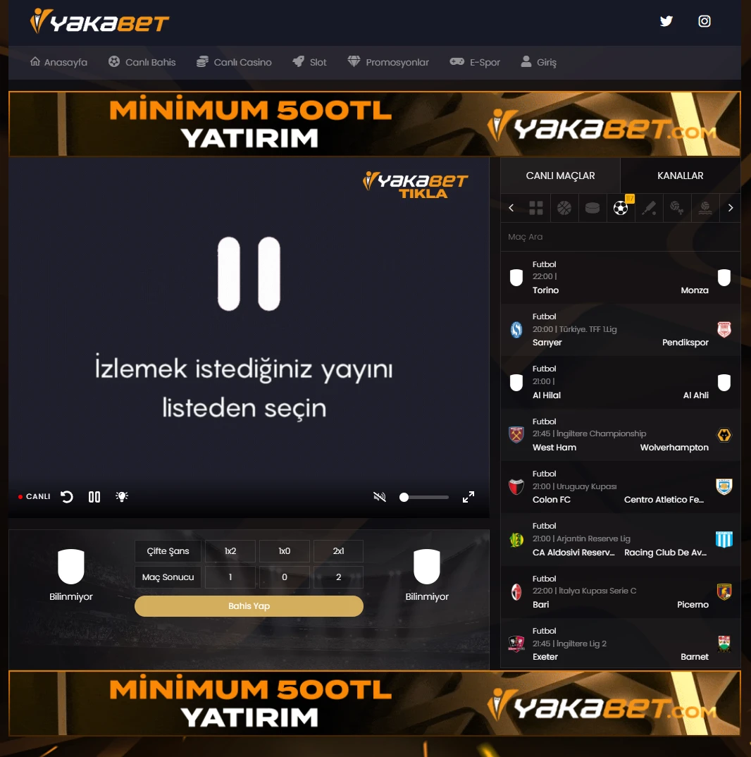 Yakabet TV ekran görüntüsü